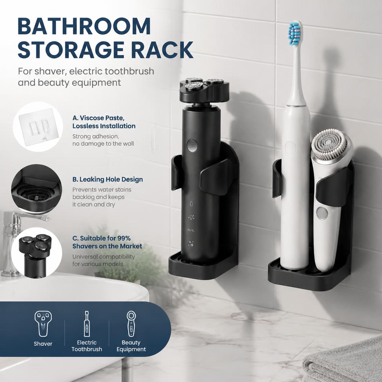 Home Essentials Bathroom Organizer - Self Adhesive No Drill Waterproof Toothbrush