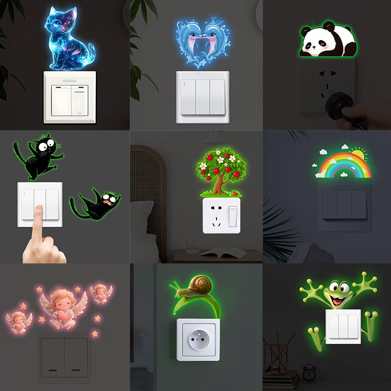 Jet Home Bathroom - Glow-In-The-Dark Switch Sticker Frog Cat Design