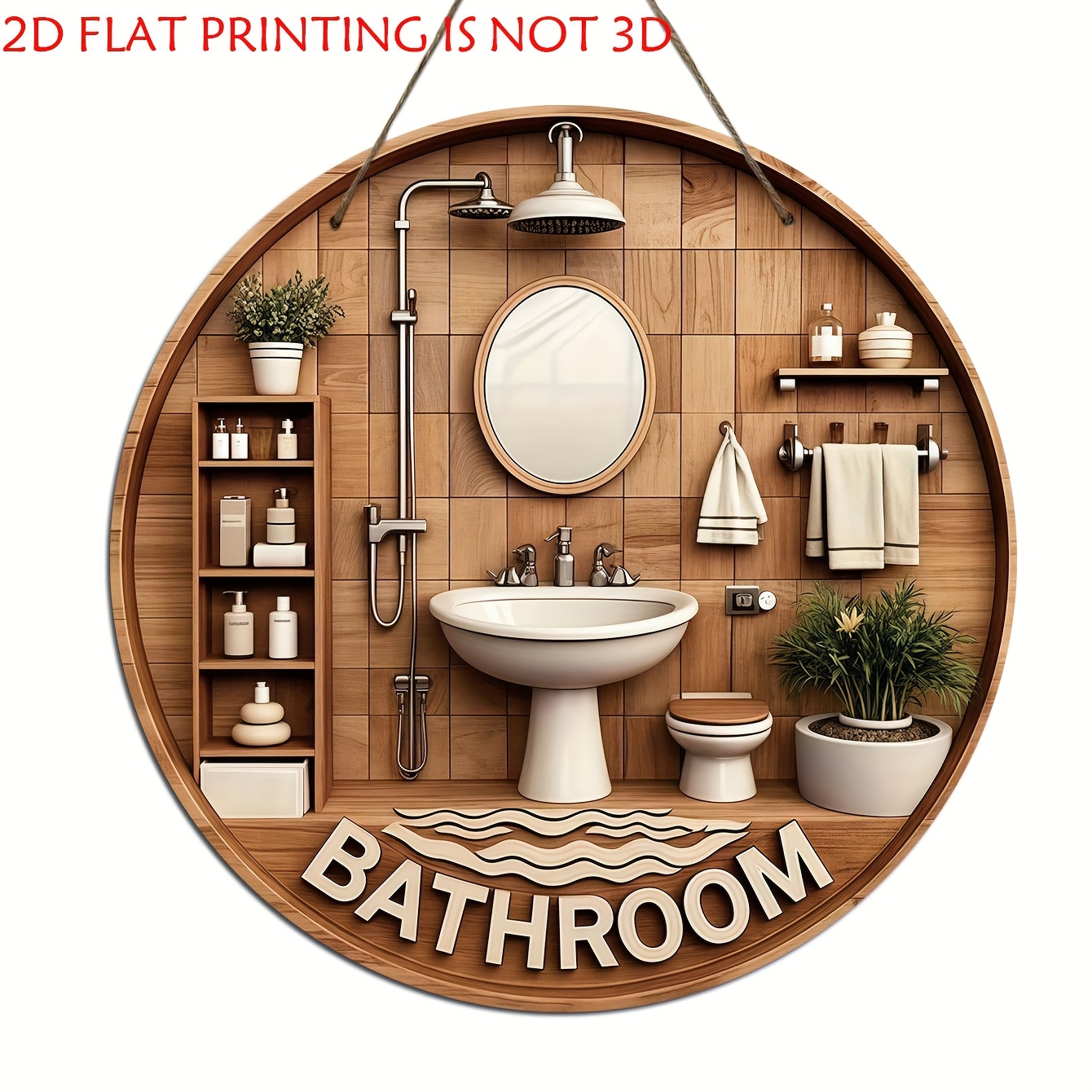 Home One Bathroom - One 2D flat circular bathroom wooden