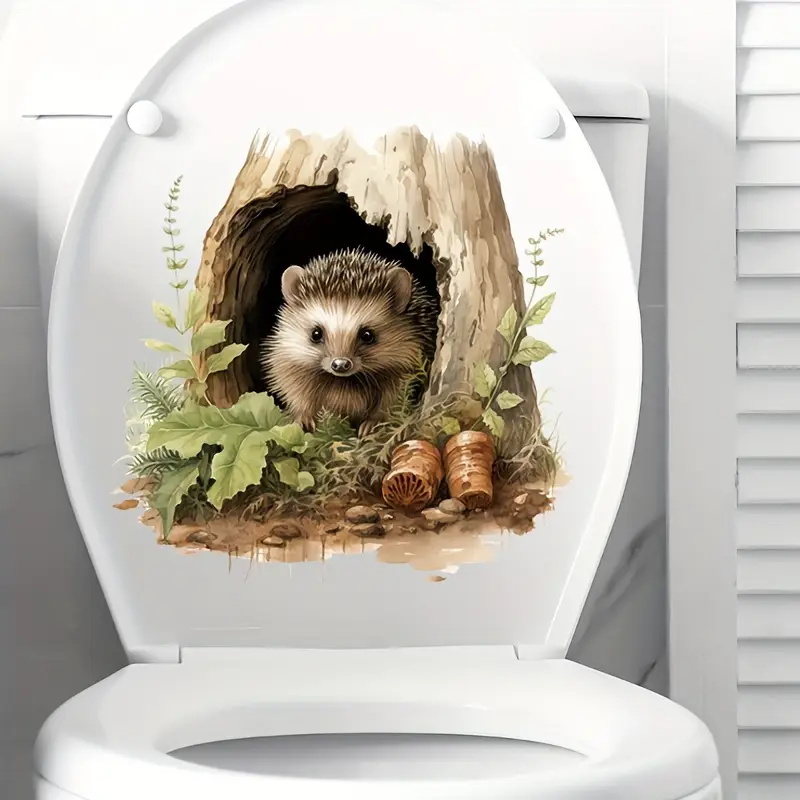 Home Toilet Bathroom Design - Little Hedgehog Hole Decal, Toilet Tank