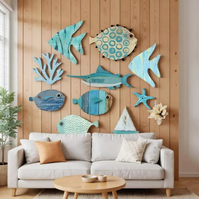 10pcs/set Fish Wall Decor Wood - Jet Home Bathroom review and price