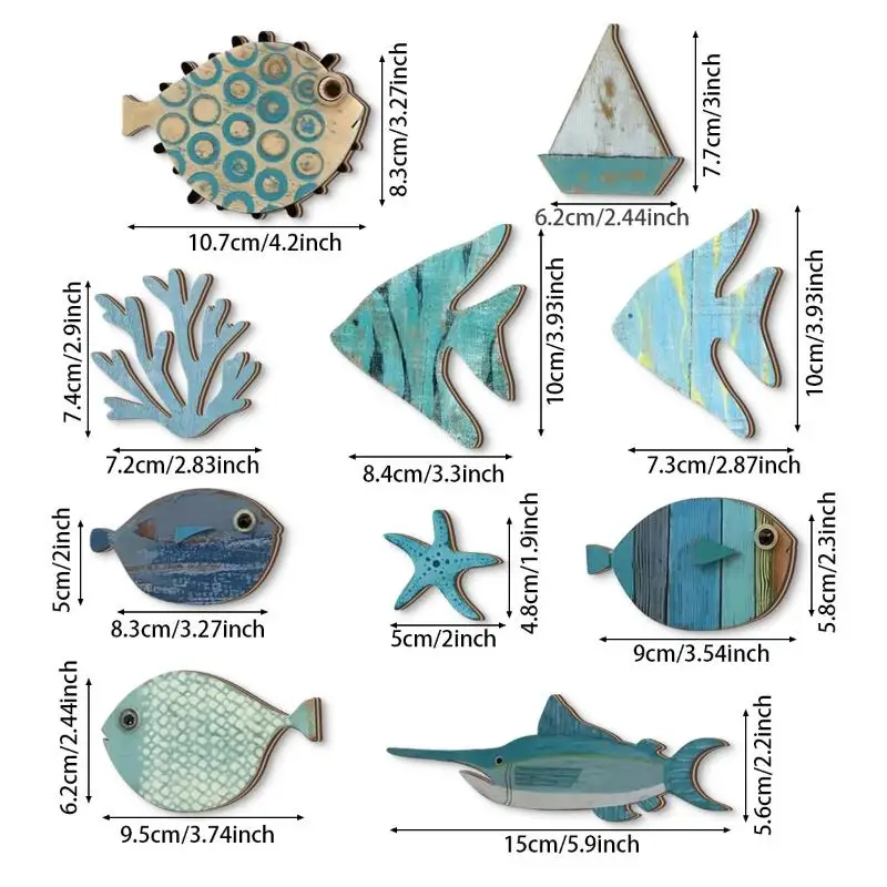 10pcs/set Fish Wall Decor Wood - Jet Home Bathroom review and price