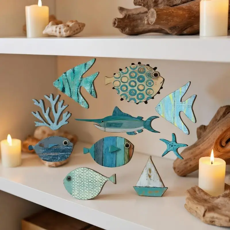 10pcs/set Fish Wall Decor Wood - Jet Home Bathroom review and price