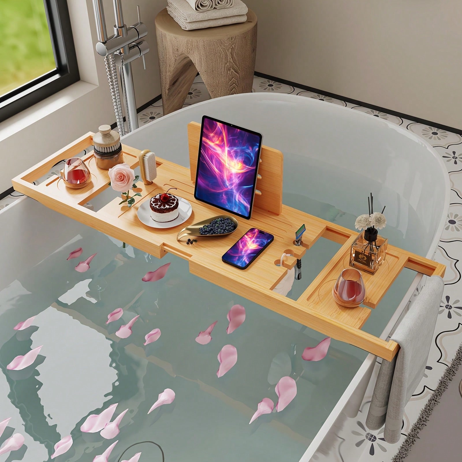 Bamboo Bathtub Caddy Tray, Ext - Home Essentials Bathroom Organizer review and price