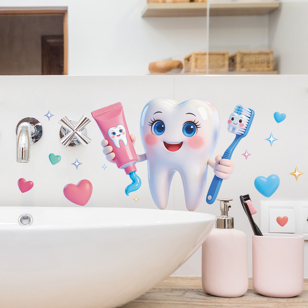 Cartoon Tooth Design Wall Stic - Jet Home Bathroom review and price
