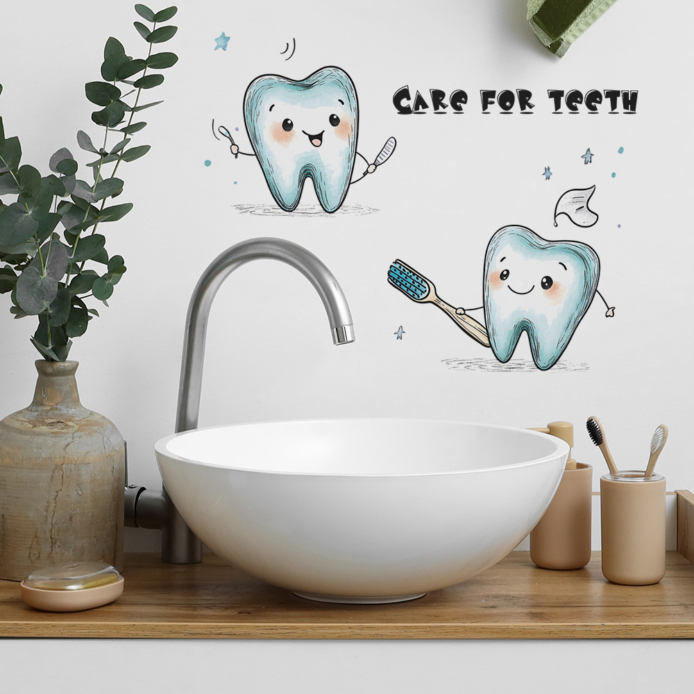 Cartoon Tooth Design Wall Stic - Jet Home Bathroom review and price