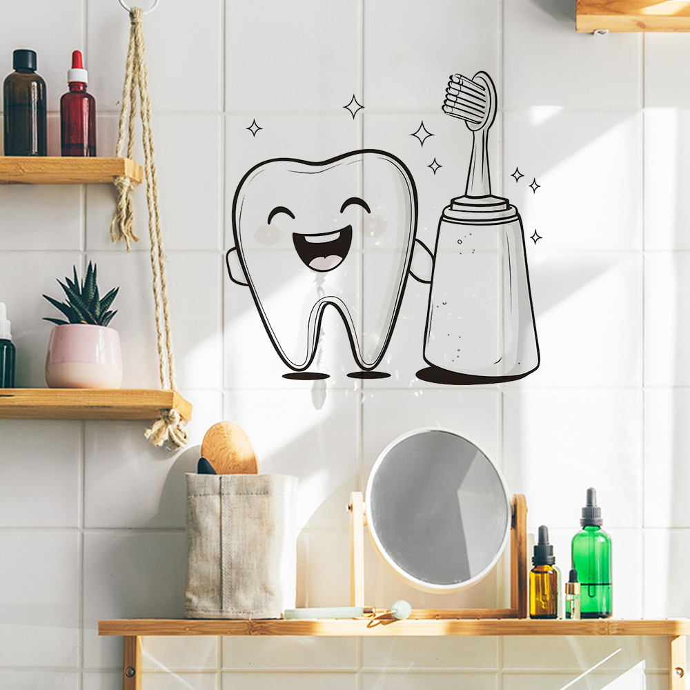 Cartoon Tooth Design Wall Stic - Jet Home Bathroom review and price