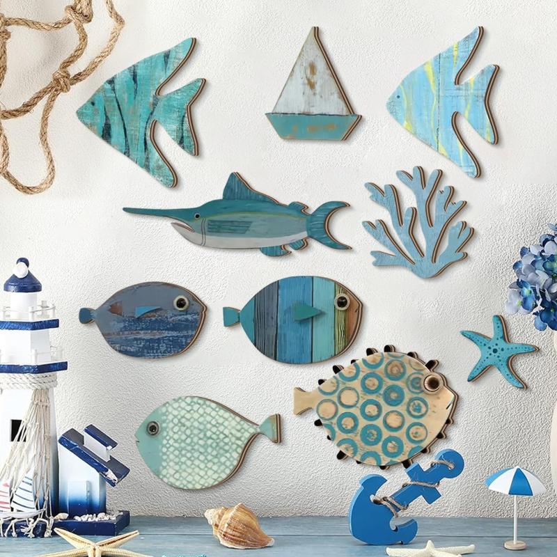 10pcs/set Fish Wall Decor Wood - Jet Home Bathroom review and price