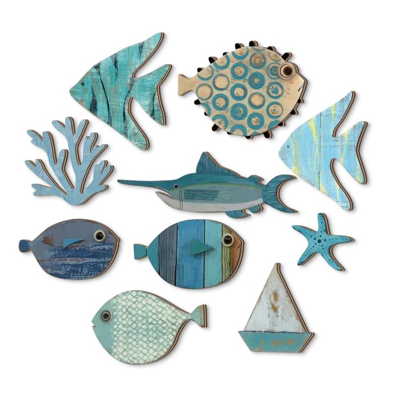 10pcs/set Fish Wall Decor Wood - Jet Home Bathroom review and price