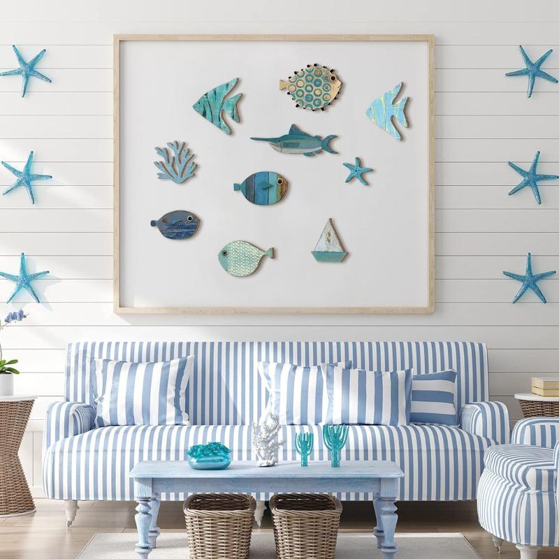 10pcs/set Fish Wall Decor Wood - Jet Home Bathroom review and price